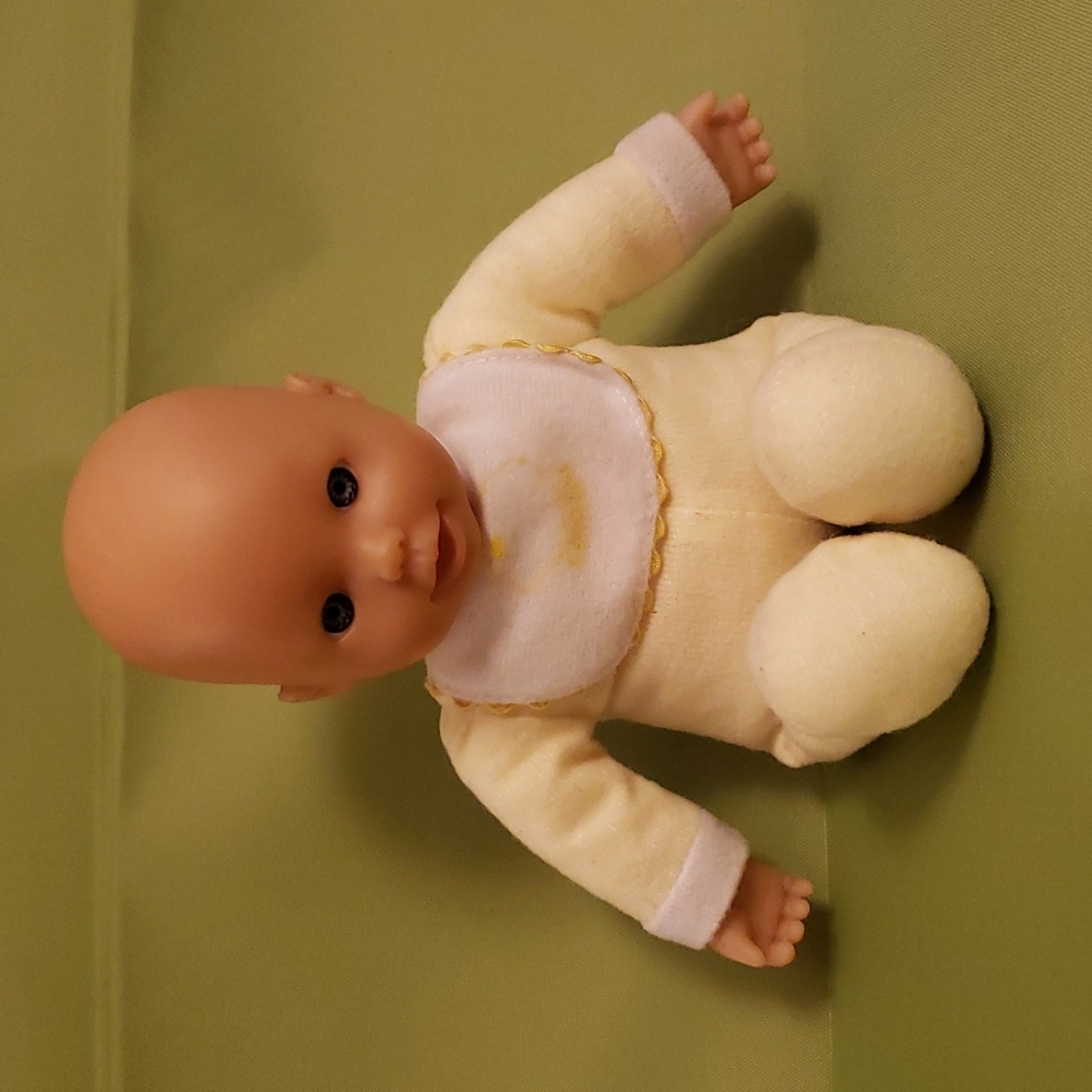 8" KS Vinyl and Beanie Baby Doll in Yellow Onesie and Bib